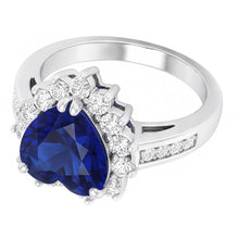 Afbeelding in Gallery-weergave laden, Dames Natuurlijke echte diamant ( niet in het laboratorium gekweekt )en juwelen hart Ceylon saffier ring 3,50 karaat
