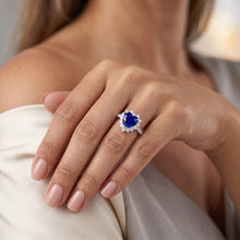 Afbeelding in Gallery-weergave laden, Dames Natuurlijke echte diamant ( niet in het laboratorium gekweekt )en juwelen hart Ceylon saffier ring 3,50 karaat
