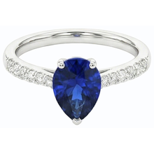 Afbeelding in Gallery-weergave laden, Dames Natuurlijke echte diamant ( niet in het laboratorium gekweekt )en sieraden blauwe saffier ring peervormige 3 karaat
