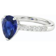 Afbeelding in Gallery-weergave laden, Dames Natuurlijke echte diamant ( niet in het laboratorium gekweekt )en sieraden blauwe saffier ring peervormige 3 karaat

