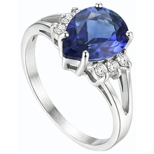 Afbeelding in Gallery-weergave laden, Dames Natuurlijke echte diamant ( niet in het laboratorium gekweekt )en verlovingsring blauwe saffier gespleten schacht 3,50 karaat
