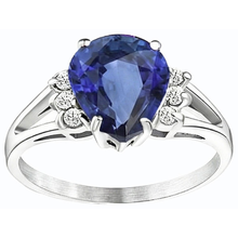 Afbeelding in Gallery-weergave laden, Dames Natuurlijke echte diamant ( niet in het laboratorium gekweekt )en verlovingsring blauwe saffier gespleten schacht 3,50 karaat
