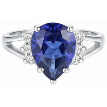 Afbeelding in Gallery-weergave laden, Dames Natuurlijke echte diamant ( niet in het laboratorium gekweekt )en verlovingsring blauwe saffier gespleten schacht 3,50 karaat
