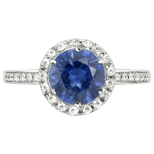 Afbeelding in Gallery-weergave laden, Dames Natuurlijke echte diamanten ( niet in een laboratorium gekweekt ) Halo Ring Ceylon saffier edelsteen geaccentueerd 2,50 karaat
