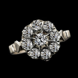 Dames Ring met Oude Slijpvorm Ronde Natuurlijke uit de aarde gewonnen Diamant Halo Vintage Stijl 9 Karaat