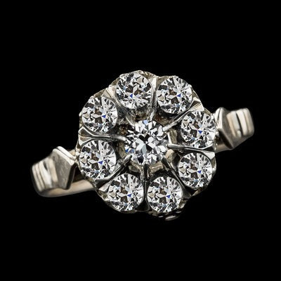 Dames Oude Geslepen ronde Echt Diamanten Halo ring Vintage stijl 9 Karaat