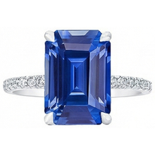 Afbeelding in Gallery-weergave laden, echte round saffier 5karaat ring close-up detail
