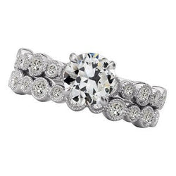 Dames Verlovingsring set Oude Mijne Geslepen Echt Diamanten Vintage stijl 5 karaat