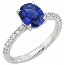 Afbeelding in Gallery-weergave laden, Damesring met uit de a aarde gewonnen diamant, ovale Ceylonsaffier accenten, 14K goud, 5.50 karaat
