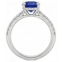 Afbeelding in Gallery-weergave laden, Damesring met uit de a aarde gewonnen diamant, ovale Ceylonsaffier accenten, 14K goud, 5.50 karaat
