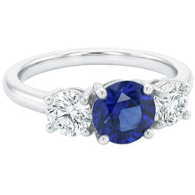 Afbeelding in Gallery-weergave laden, Dames drie stenen ring ronde Ceylon saffier 2,50 karaat Natuurlijke echte diamant ( niet in het laboratorium gekweekt )en
