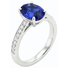 Afbeelding in Gallery-weergave laden, Dames edelsteen Ceylon saffier ring kanaal set Natuurlijke echte diamant ( niet in het laboratorium gekweekt )en 4,50 karaat
