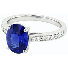 Afbeelding in Gallery-weergave laden, Dames edelsteen Ceylon saffier ring kanaal set Natuurlijke echte diamant ( niet in het laboratorium gekweekt )en 4,50 karaat
