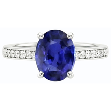Afbeelding in Gallery-weergave laden, Dames edelsteen Ceylon saffier ring kanaal set Natuurlijke echte diamant ( niet in het laboratorium gekweekt )en 4,50 karaat
