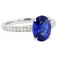 Afbeelding in Gallery-weergave laden, Dames edelsteen Ceylon saffier ring kanaal set Natuurlijke echte diamant ( niet in het laboratorium gekweekt )en 4,50 karaat
