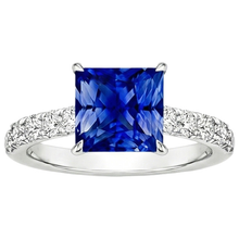 Afbeelding in Gallery-weergave laden, Dames gouden Natuurlijke echte diamanten ( niet in een laboratorium gekweekt ) ring prinses blauwe saffier geaccentueerd 4,50 karaat
