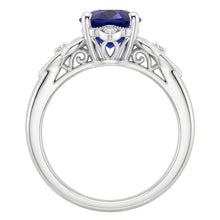 Afbeelding in Gallery-weergave laden, Dames kleine Natuurlijke echte diamant ( niet in het laboratorium gekweekt )en gouden ring Vintage stijl blauwe saffier 2,50 karaat

