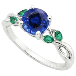 Dames natuurlijke blauwe saffier en smaragden edelsteen ring 3 karaat