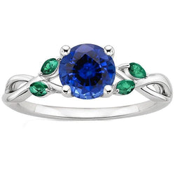 Dames natuurlijke blauwe saffier en smaragden edelsteen ring 3 karaat
