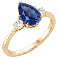 Afbeelding in Gallery-weergave laden, Dames 3-Steens Ring Rond Natuurlijke uit de aarde gewonnen Diamant &amp; Peer Ceylonese Saffier 6.20 Karaat
