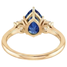 Afbeelding in Gallery-weergave laden, Dames 3-Steens Ring Rond Natuurlijke uit de aarde gewonnen Diamant &amp; Peer Ceylonese Saffier 6.20 Karaat
