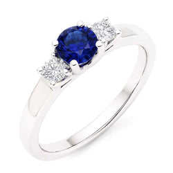 Dames ronde Natuurlijke echte diamant ( niet in het laboratorium gekweekt )en verlovingsring 2 karaat blauwe saffier goud 14K