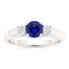 Afbeelding in Gallery-weergave laden, Dames ronde Natuurlijke echte diamant ( niet in het laboratorium gekweekt )en verlovingsring 2 karaat blauwe saffier goud 14K
