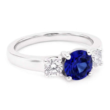 Afbeelding in Gallery-weergave laden, Dames ronde Natuurlijke echte diamant ( niet in het laboratorium gekweekt )en verlovingsring 2 karaat blauwe saffier goud 14K
