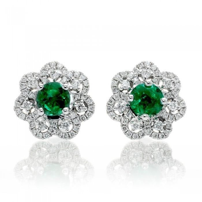 Dames ronde groene smaragd met diamanten stud halo oorbel 5,50 karaat