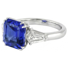 Afbeelding in Gallery-weergave laden, Dames saffier ring Asscher geslepen 2,50 karaat taps toelopende baguette Natuurlijke echte diamant ( niet in het laboratorium gekweekt )en
