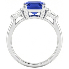 Afbeelding in Gallery-weergave laden, Dames saffier ring Asscher geslepen 2,50 karaat taps toelopende baguette Natuurlijke echte diamant ( niet in het laboratorium gekweekt )en
