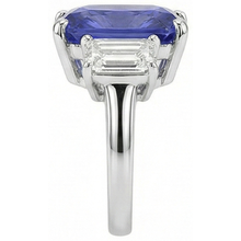 Afbeelding in Gallery-weergave laden, Dames Stralende Drie Stenen Blauwe Saffier Ring 7 Karaat Smaragd IGI GECERTIFICEERDE Diamanten

