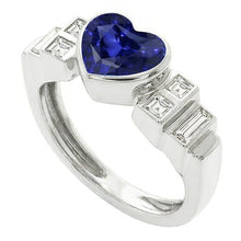Afbeelding in Gallery-weergave laden, Dames Baguette Diamond Heart Blue Sapphire Ring Bezel Set 2,50 karaat

