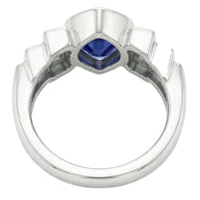 Afbeelding in Gallery-weergave laden, Dames Baguette Diamond Heart Blue Sapphire Ring Bezel Set 2,50 karaat
