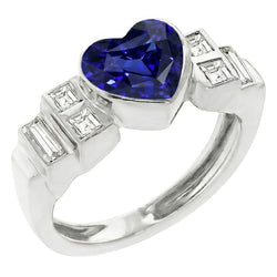 Dames Baguette Diamond Heart Blue Sapphire Ring Bezel Set 2,50 karaat