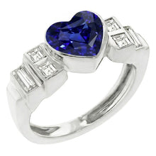 Afbeelding in Gallery-weergave laden, Dames Baguette Diamond Heart Blue Sapphire Ring Bezel Set 2,50 karaat
