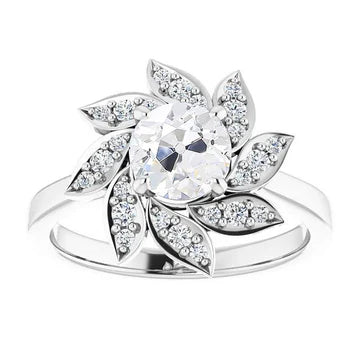 Dames Halo Ring Old Miner Echt Diamond Prong Set Bloemstijl 4,50 Karaat