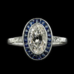 Dames Halo Ring Ovale Oude Mijnwerker Echt Diamant & Blauwe Saffieren 6.75 Karaat