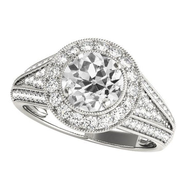 Dames Halo Ronde Oude Mijnwerker Echt Diamanten Ring Split Milgrain Shank 6 Karaat