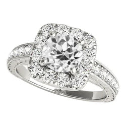 Dames Halo Round Old Mine Cut Echt Diamond Ring Prong Set 4,25 Karaat