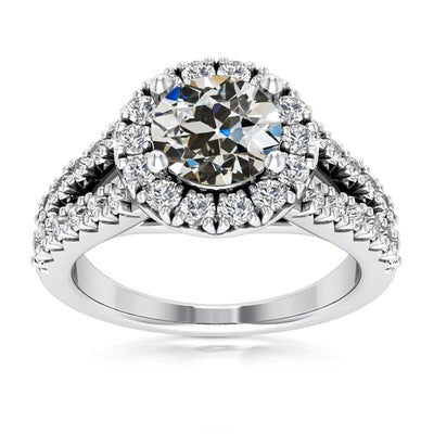 Dames Halo Verlovingsring oud Geslepen Echt Diamant Gespleten Schacht 4,75 Karaat