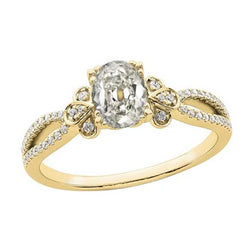 Dames Ovale Oud Geslepen Echte Natuurlijke uit de aarde gewonnen Diamanten Ring met Pootjes en Gespleten Schacht 4.20 Karaat
