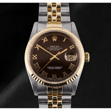 Afbeelding in Gallery-weergave laden, Dames Rolex Datejust 31mm Two Tone Chocolate Roman Dial Horloge
