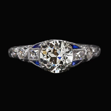 Dames Ronde Oude Geslepen Echt Diamanten Ring Met Stokbrood Saffieren 3,50 Karaat