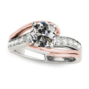 Dames Ronde Oude Geslepen Echt Diamanten Verlovingsring Tweekleurig 2,75 Karaat