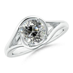 Dames Solitaire Old Mine Cut Echt Diamond Ring 2 Karaats Gespleten Schacht Goud