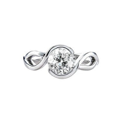 Dames Solitaire Oude Geslepen Ronde Echt Diamanten Ring 1 Karaat Gedraaide Stijl