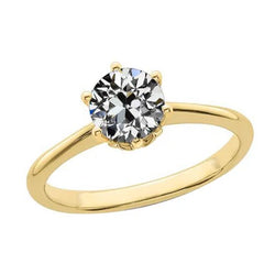 Dames Solitaire Ring rRnde Oude Mijnwerker Echt Diamant 1,50 Karaat Geel Goud