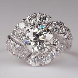 Dames Vintage Stijl Ronde Natuurlijke uit de aarde gewonnen Diamanten Oud Mijn Slijpsel Ring 4 Karaat