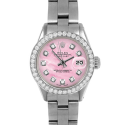 Dames Datejust Rolex 26 mm roze parelmoer diamant wijzerplaat roestvrij staal Oyster armband horloge
